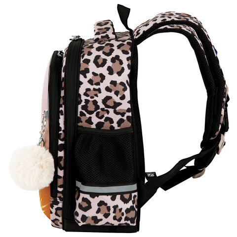 Ранец BRAUBERG STABLE, 2 отделения, с брелком, "Curious leopard", 36х28х16 см, 274387 - фото 3