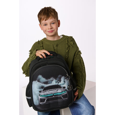 Ранец BRAUBERG STABLE, 2 отделения, с брелком, "Smoky car", LED-ЛАМПОЧКИ, 36х28х16 см, 274389 - фото 8