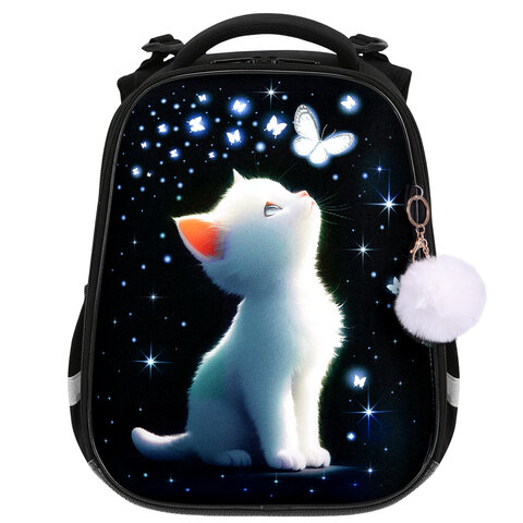 Ранец BRAUBERG PREMIUM, 2 отделения, с брелком, "White kitten", СВЕТЯЩИЙСЯ, 38х29х16 см, 274392 - фото 2