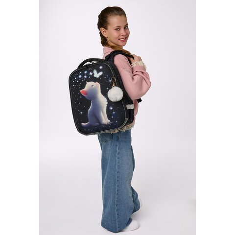 Ранец BRAUBERG PREMIUM, 2 отделения, с брелком, "White kitten", СВЕТЯЩИЙСЯ, 38х29х16 см, 274392 - фото 10