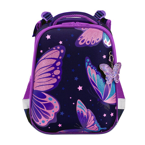 Ранец BRAUBERG PREMIUM, 2 отделения, с брелком, "Shining butterflies", блестки, 38х29х16 см, 274393 - фото 2