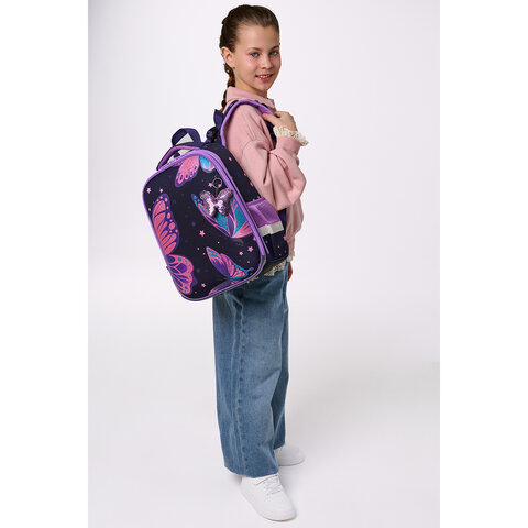 Ранец BRAUBERG PREMIUM, 2 отделения, с брелком, "Shining butterflies", блестки, 38х29х16 см, 274393 - фото 9