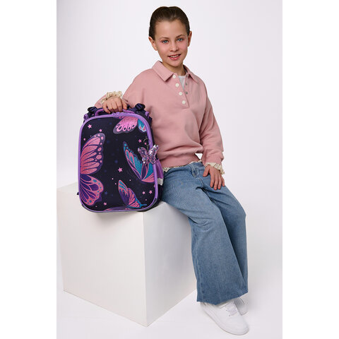 Ранец BRAUBERG PREMIUM, 2 отделения, с брелком, "Shining butterflies", блестки, 38х29х16 см, 274393 - фото 8