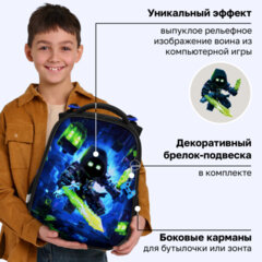 Ранец BRAUBERG PREMIUM, 2 отделения, с брелоком, "Неоновый рыцарь", объемный дизайн, 38х29х16 см, 274395