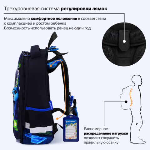 Ранец BRAUBERG PREMIUM, 2 отделения, с брелком, Light blade, 3D панель, 38х29х16 см, 274395