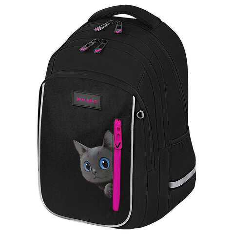 Рюкзак BRAUBERG INTENT, 2 отделения, 4 кармана, "Peering cat", 39х27х14 см, 274396