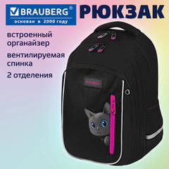 Рюкзак BRAUBERG INTENT, 2 отделения, 4 кармана, "Peering cat", 39х27х14 см, 274396