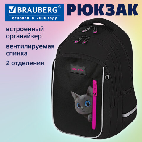Рюкзак BRAUBERG INTENT, 2 отделения, 4 кармана, "Peering cat", 39х27х14 см, 274396 - фото 9