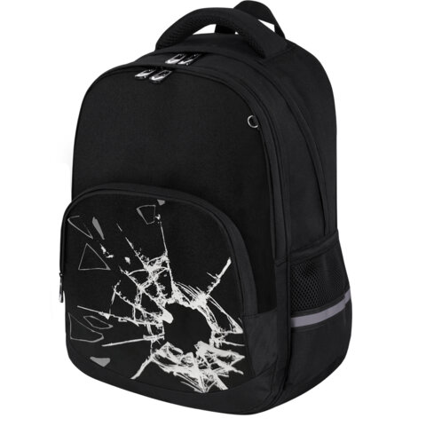 Рюкзак BRAUBERG SOFT, 2 отделения, 3 кармана, "Broken glass", СВЕТЯЩИЙСЯ, 40х31х15 см, 274402