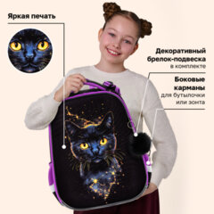 Ранец BRAUBERG ORIGINAL, 2 отделения, с брелоком, "Космический кот", 38х29х16 см, 274403