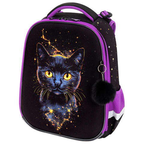 Ранец BRAUBERG ORIGINAL, 2 отделения, с брелком, "Galactic cat", 38х29х16 см, 274403