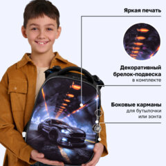 Ранец BRAUBERG ORIGINAL, 2 отделения, с брелоком, "Погоня", 38х29х16 см, 274406