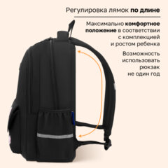Рюкзак BRAUBERG STYLE, 2 отделения, 4 кармана, "Всем привет!", черный, 40х26х15 см, 274410