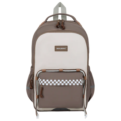 Рюкзак BRAUBERG STYLE, 2 отделения, 4 кармана, "Brown checks", коричневый, 40х26х15 см, 274412 - фото 2