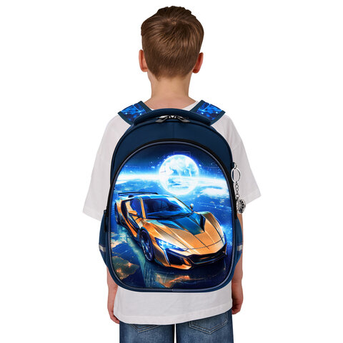 Рюкзак BRAUBERG OPTIMA, 2 отделения, с брелком, "Galactic car", 3D-панель, 36х27х18 см, 274418 - фото 8