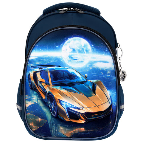 Рюкзак BRAUBERG OPTIMA, 2 отделения, с брелком, "Galactic car", 3D-панель, 36х27х18 см, 274418 - фото 2