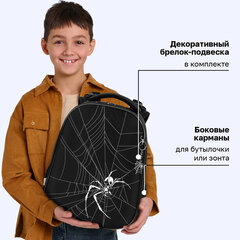 Ранец BRAUBERG SHINY, 2 отделения, с брелоком, "Опасный паук", СВЕТЯЩИЙСЯ РИСУНОК, 38х28х14 см, 274425