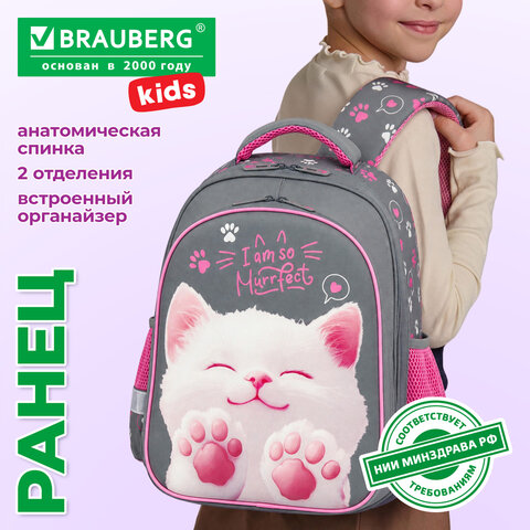 Ранец BRAUBERG KIDS STANDARD, 2 отделения, Purr cat, 36х28х14 см, 274427