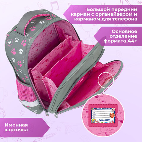 Ранец BRAUBERG KIDS STANDARD, 2 отделения, Purr cat, 36х28х14 см, 274427
