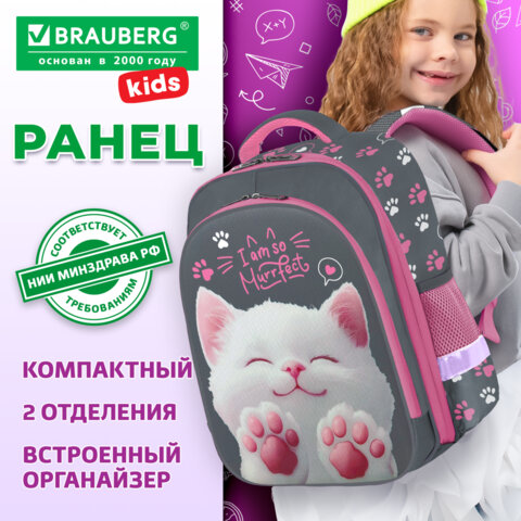 Ранец BRAUBERG KIDS STANDARD, 2 отделения, "Purr cat", 36х28х14 см, 274427 - фото 7