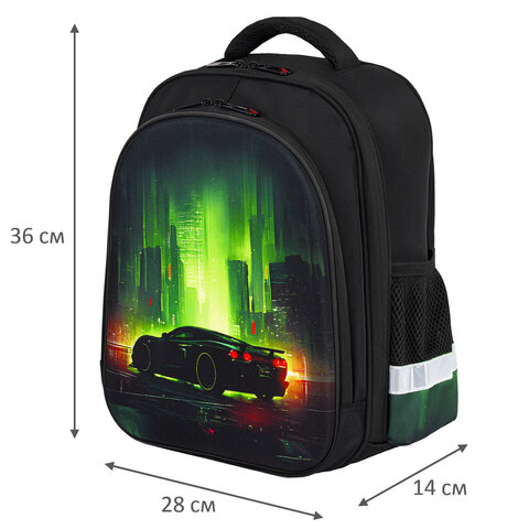 Ранец BRAUBERG KIDS STANDARD, 2 отделения, Green city, 36х28х14 см, 274428