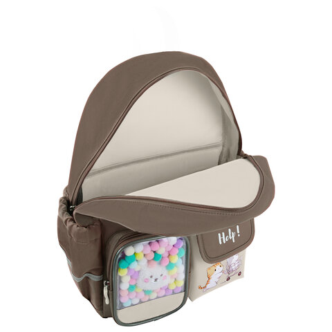 Рюкзак BRAUBERG PASTEL с термонашивками в комплекте, "Catch up", коричневый, 40х29х14 см, 274435 - фото 6