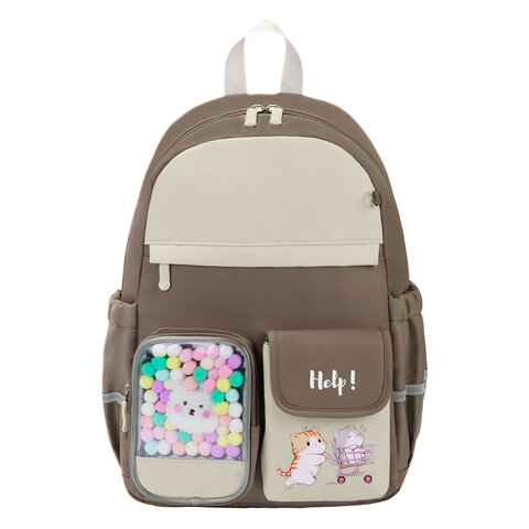 Рюкзак BRAUBERG PASTEL с термонашивками в комплекте, "Catch up", коричневый, 40х29х14 см, 274435 - фото 2