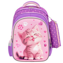 Рюкзак SNOOBAG (СНУБЭГ) MIND с пеналом в комплекте, 2 отделения, &laquo;Озорной котик&raquo;, 40&times;28&times;18 см, 274443