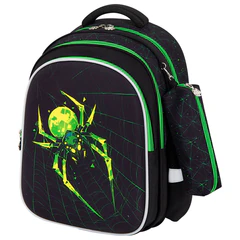 Рюкзак SNOOBAG (СНУБЭГ) MIND с пеналом в комплекте, 2 отделения, "Неоновый паук", 40х28х18 см, 274444
