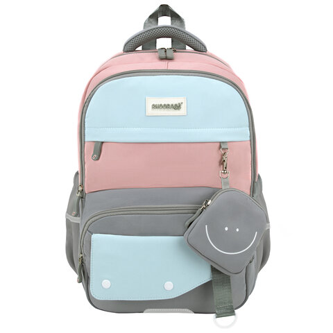 Рюкзак SNOOBAG (СНУБЭГ) PROACTIVE с кошельком, 2 отделения, Smile, серо-розовый, 40х29х17 см, 274445 - фото 2