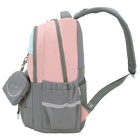 Рюкзак SNOOBAG (СНУБЭГ) PROACTIVE с кошельком, 2 отделения, Smile, серо-розовый, 40х29х17 см, 274445 - фото 3