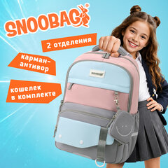 Рюкзак SNOOBAG (СНУБЭГ) PROACTIVE с кошельком, 2 отделения, "Улыбка", серо-розовый, 40х29х17 см, 274445