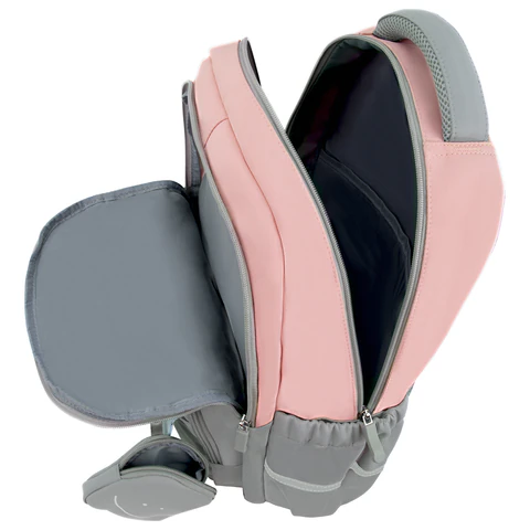 Рюкзак SNOOBAG (СНУБЭГ) PROACTIVE с кошельком, 2 отделения, Smile, серо-розовый, 40х29х17 см, 274445 - фото 6