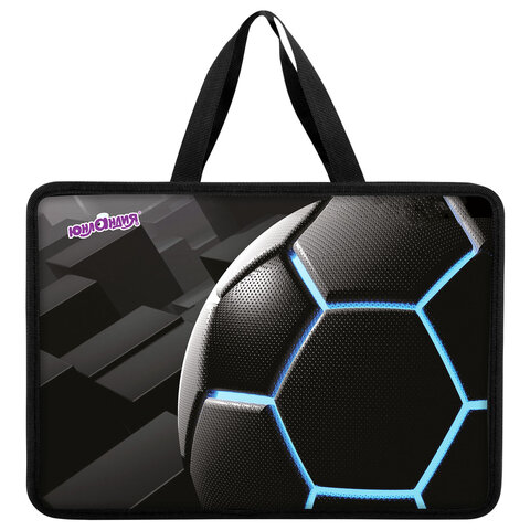 Папка на молнии с ручками ЮНЛАНДИЯ А4, 1 отделение, пластик, 80 мм, "Soccer ball", 274489 - фото 2