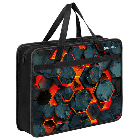 Папка на молнии с ручками BRAUBERG А4, 1 отделение, пластик, 80 мм, "Lava blocks", 274496