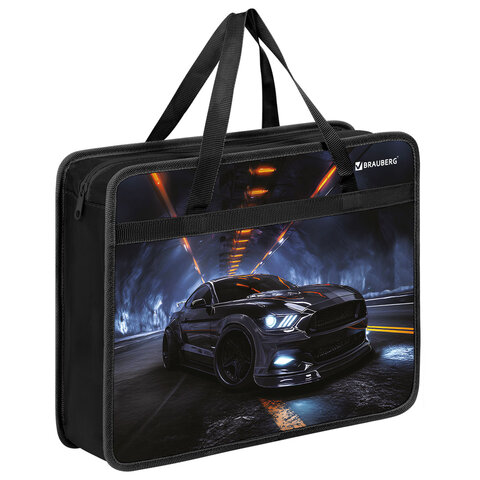 Папка на молнии с ручками BRAUBERG А4, 1 отделение, пластик, 80 мм, "Fast car", 274498
