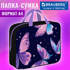 Папка на молнии с ручками BRAUBERG А4, 1 отделение, полиэстер, 80 мм, "Shining butterflies", 274504