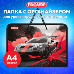 Папка для труда на молнии с ручками ПИФАГОР А4, 1 отделение, пластик, органайзер, "Boom ride", 274539