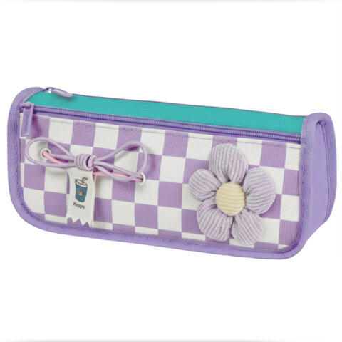 Пенал мягкий BRAUBERG KIDS, 2 отделения, полиэстер, "Checked flower", 22x10x6 см, 274581