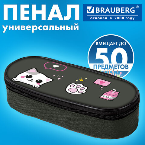 Пенал-футляр BRAUBERG, 1 отделение, органайзер, полиэстер, 22x9х5 см, "Pixel cat", 274585 - фото 2