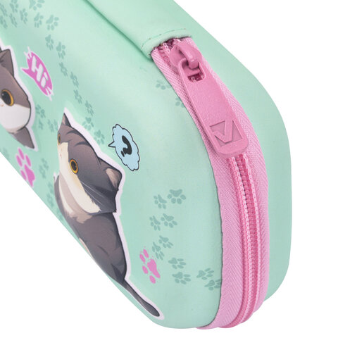 Пенал BRAUBERG, 1 отделение, 1 откидная планка, EVA, 22х10х5 см, "Милые коты", 274604 - фото 5