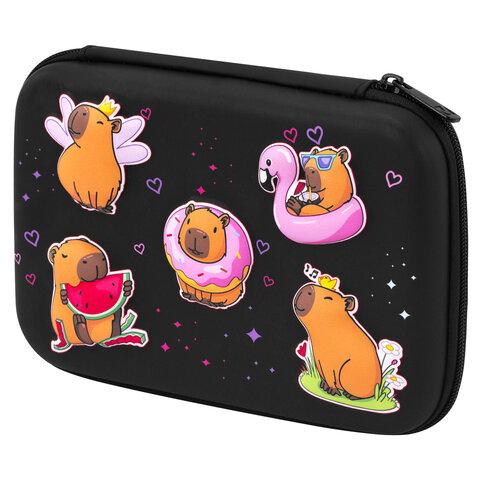 Пенал BRAUBERG KIDS большой удобный с откидной планкой, EVA, 22х15х4 см, "Chilling capybaras", 274607