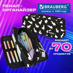 Пенал-органайзер BRAUBERG, 2 откидные планки, полиэстер, 23x9х7 см, "Geese print", 274610