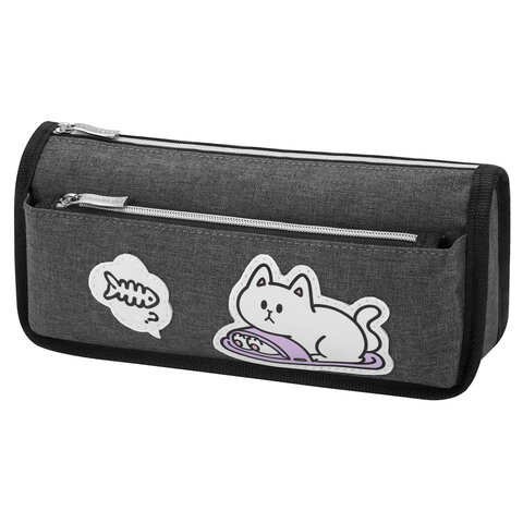 Пенал мягкий BRAUBERG, 2 отделения, полиэстер, "Little catcher", серый, 21х9х6 см, 274611