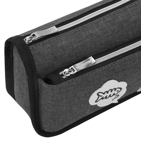 Пенал мягкий BRAUBERG, 2 отделения, полиэстер, "Little catcher", серый, 21х9х6 см, 274611 - фото 4