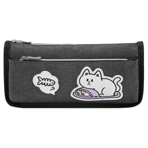 Пенал мягкий BRAUBERG, 2 отделения, полиэстер, "Little catcher", серый, 21х9х6 см, 274611 - фото 2