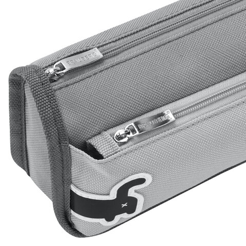 Пенал мягкий BRAUBERG, 2 отделения, полиэстер, "Long cat", светло-серый, 21х9х6 см, 274612 - фото 4