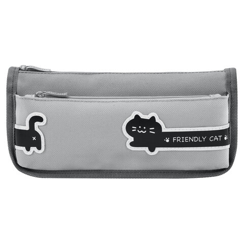 Пенал мягкий BRAUBERG, 2 отделения, полиэстер, "Long cat", светло-серый, 21х9х6 см, 274612 - фото 2