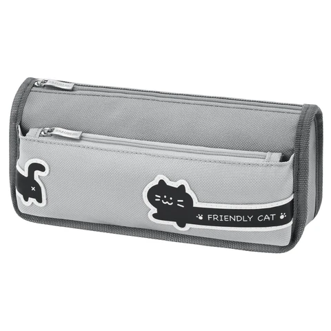 Пенал мягкий BRAUBERG, 2 отделения, полиэстер, "Long cat", светло-серый, 21х9х6 см, 274612