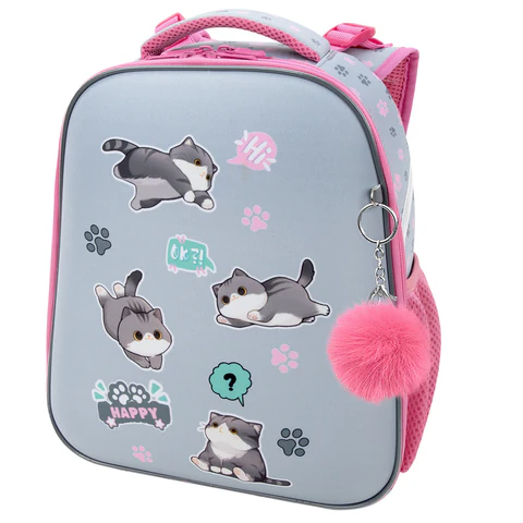 Ранец BRAUBERG UP, 2 отделения, с брелоком, "Милые коты", 36х28х15 см, 274667